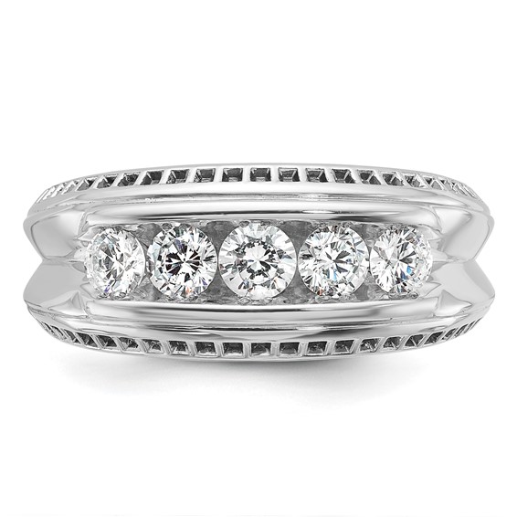 IBGoodman 14k White Gold Men's Polished and Textured 5-Stone Ring Mounting