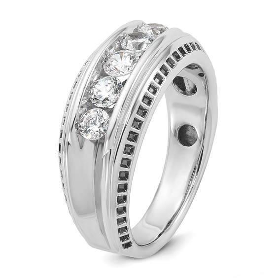 IBGoodman 14k White Gold Men's Polished and Textured 5-Stone Ring Mounting