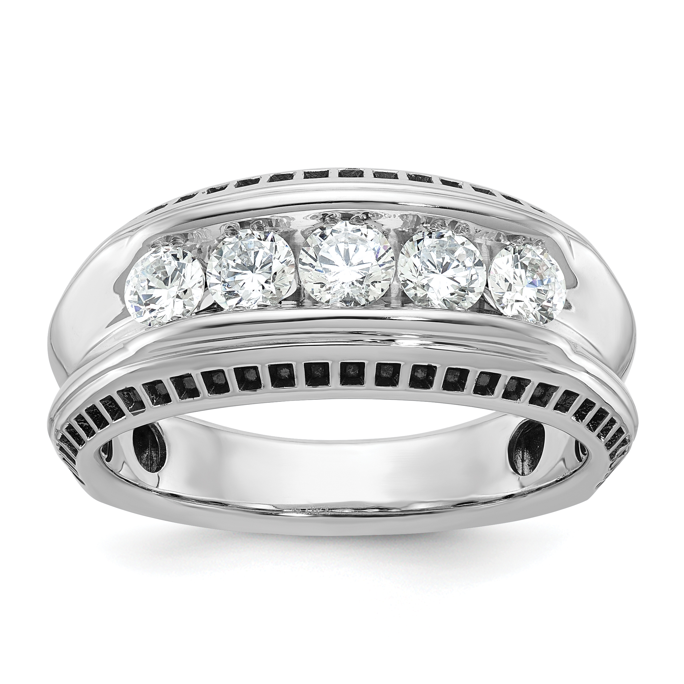 IBGoodman 14k White Gold with Black Rhodium Men's Polished and Textured 5-Stone 1 Carat AA Quality Diamond Ring (B64107-4WAA)