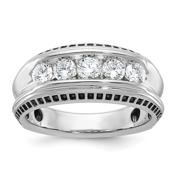 IBGoodman 14k White Gold Men's Polished and Textured 5-Stone Ring Mounting