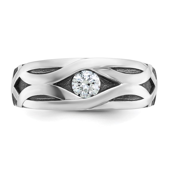 IBGoodman 14k White Gold Men's Polished Satin and Grooved Ring Mounting
