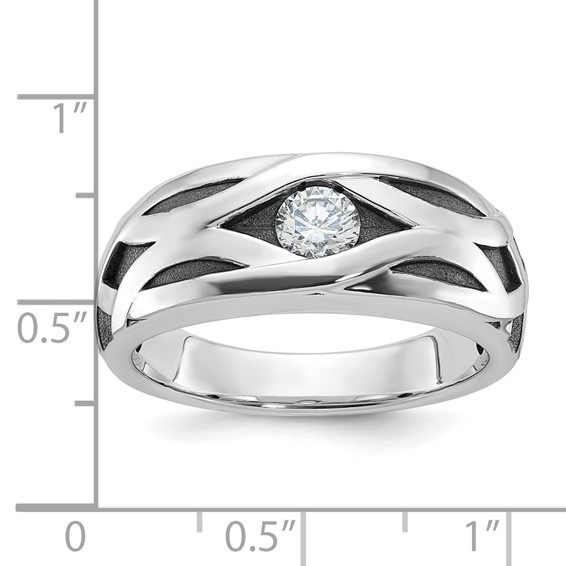 IBGoodman 14k White Gold Men's Polished Satin and Grooved Ring Mounting