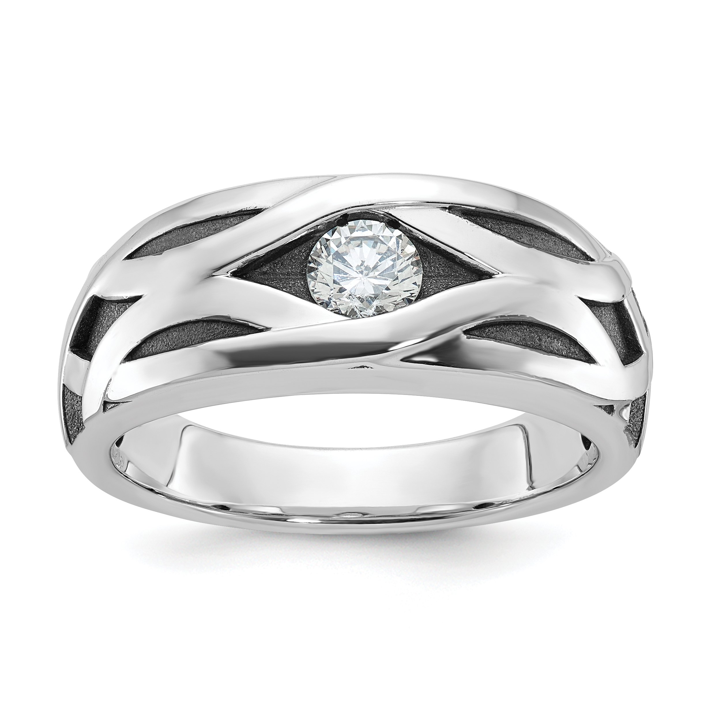 IBGoodman 14k White Gold Men's Polished Satin And Grooved Ring Mounting ...