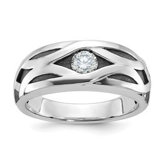 IBGoodman 14k White Gold Men's Polished Satin and Grooved Ring Mounting