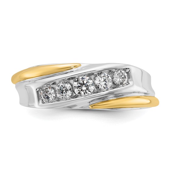 IBGoodman 14k Two-tone Men's Polished and Grooved 5-Stone 1/2 Carat AA Quality Diamond Ring