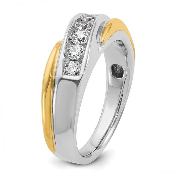 IBGoodman 14k Two-tone Men's Polished and Grooved 5-Stone 1/2 Carat AA Quality Diamond Ring