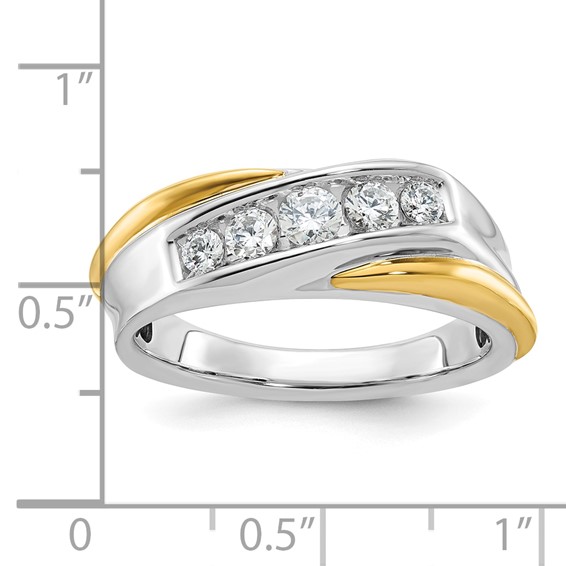 IBGoodman 14k Two-tone Men's Polished and Grooved 5-Stone 1/2 Carat AA Quality Diamond Ring