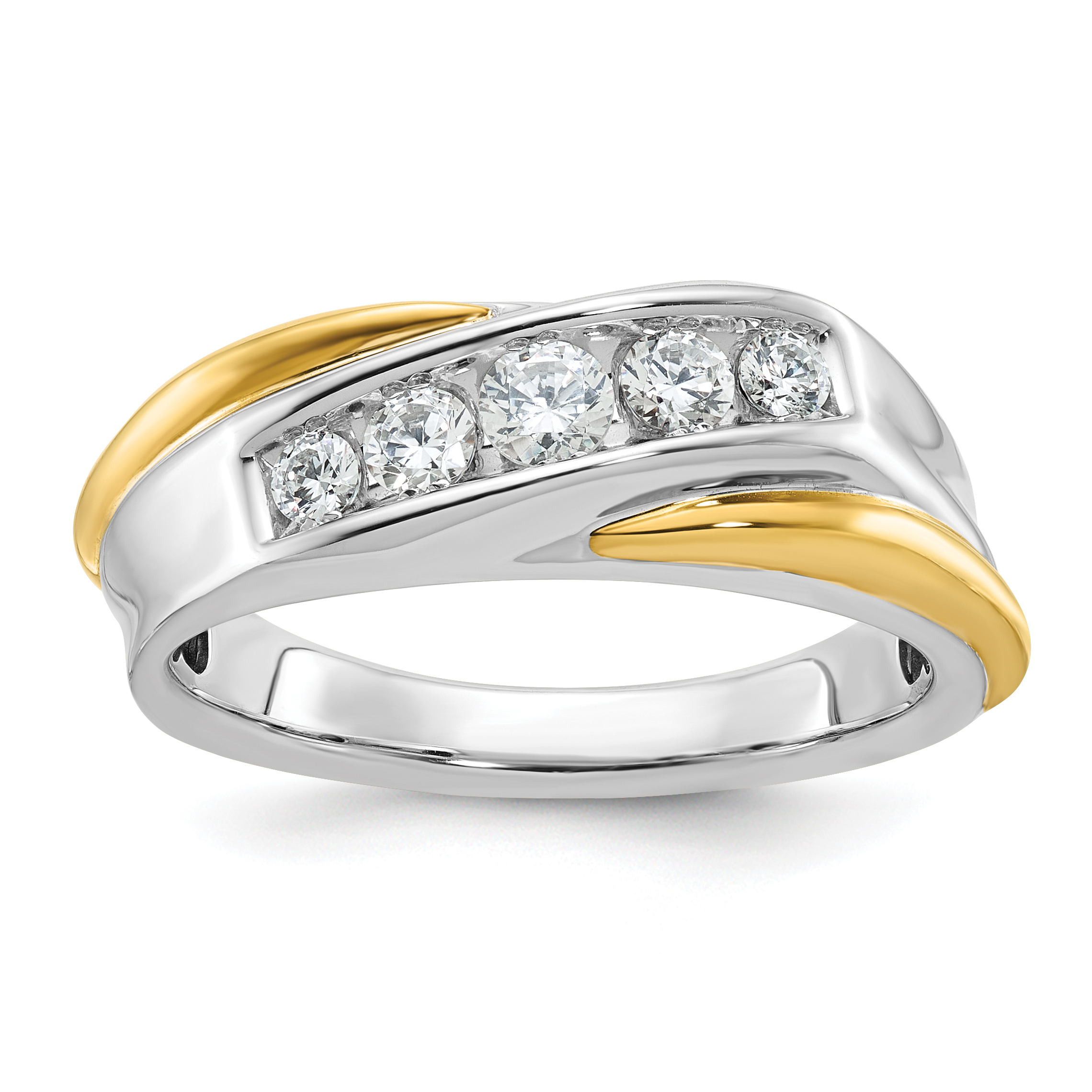 IBGoodman 14k Two-tone Men's Polished and Grooved 5-Stone 1/2 Carat AA Quality Diamond Ring (B64110-4WYAA)