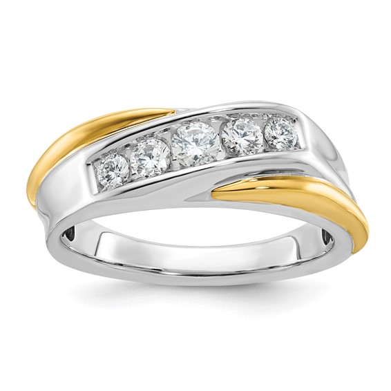 IBGoodman 14k Two-tone Men's Polished and Grooved 5-Stone 1/2 Carat AA Quality Diamond Ring