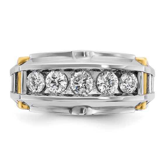 IBGoodman 14k Two-tone Men's Polished and Textured 5-Stone 1 Carat AA Quality Diamond Ring