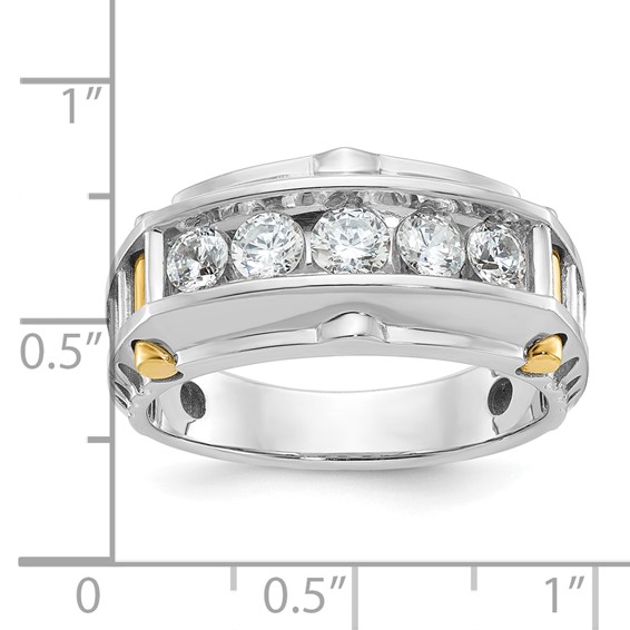 IBGoodman 14k Two-tone Men's Polished and Textured 5-Stone 1 Carat AA Quality Diamond Ring
