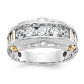IBGoodman 14k Two-tone Men's Polished and Textured 5-Stone 1 Carat AA Quality Diamond Ring