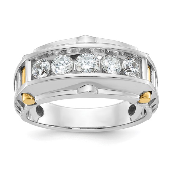 IBGoodman 14k Two-tone Men's Polished and Textured 5-Stone 1 Carat AA Quality Diamond Ring
