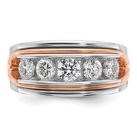 IBGoodman 14K Two Tone Rose and White Gold 1.50 Carat Lab Grown Diamond VS SI+ G+ Complete Five Stone Cut Out Men's Ring view 4