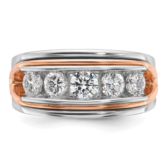 IBGoodman 14k Two Tone Rose and White Gold 1 1/2 carat Lab Grown Diamond VS/SI+ G+ Complete Five Stone Cut Out Men's Ring