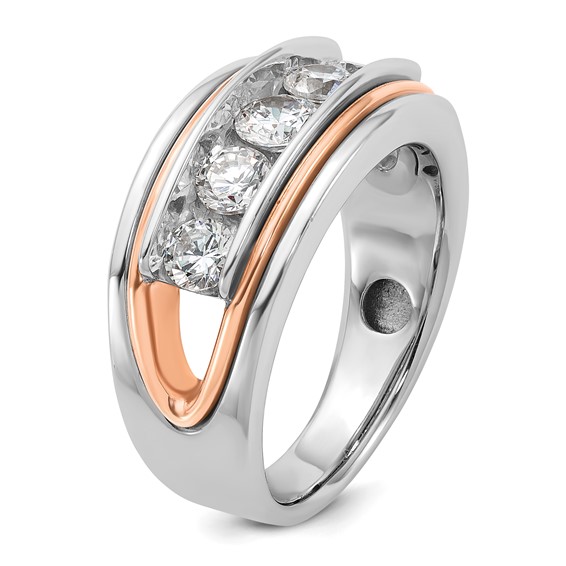 IBGoodman 14k Two Tone Rose and White Gold 1 1/2 carat Lab Grown Diamond VS/SI+ G+ Complete Five Stone Cut Out Men's Ring