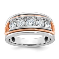 IBGoodman 14K Two Tone Rose and White Gold 1.50 Carat Lab Grown Diamond VS SI+ G+ Complete Five Stone Cut Out Men's Ring view 1