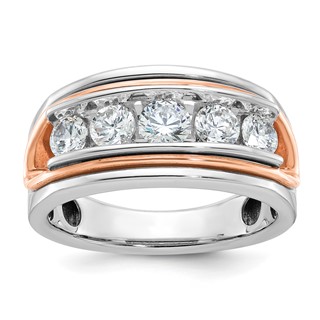 IBGoodman 14k Two Tone Rose and White Gold 1 1/2 carat Lab Grown Diamond VS/SI+ G+ Complete Five Stone Cut Out Men's Ring