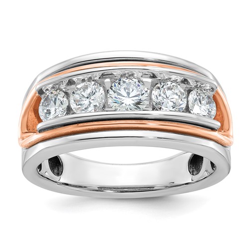 IBGoodman 14K Two Tone Rose and White Gold 1.50 Carat Lab Grown Diamond VS SI+ G+ Complete Five Stone Cut Out Men's Ring