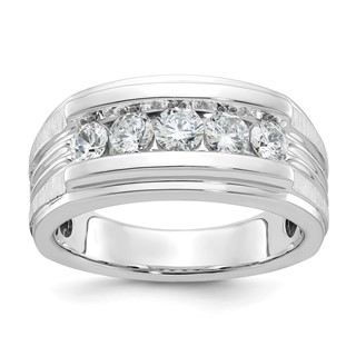 IBGoodman 14k White Gold Men's Polished Brushed and Grooved 5-Stone 1 Carat A Quality Diamond Ring