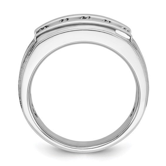 IBGoodman 14k White Gold Men's Polished Brushed and Grooved 5-Stone 1 Carat AA Quality Diamond Ring