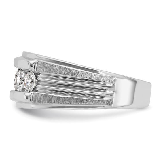 IBGoodman 14k White Gold Men's Polished Brushed and Grooved 5-Stone 1 Carat AA Quality Diamond Ring