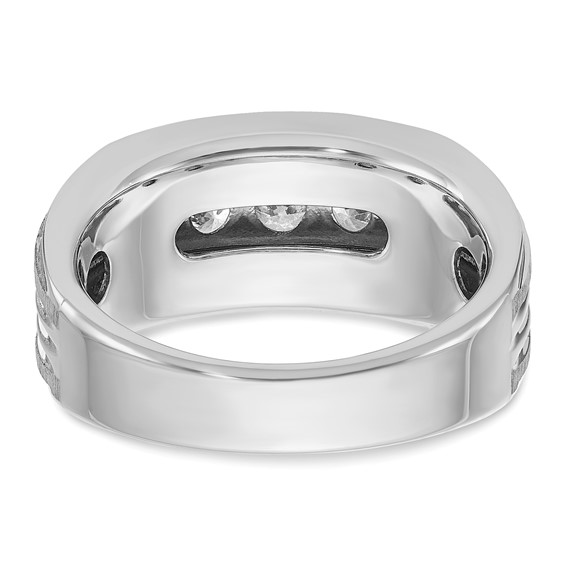 IBGoodman 14k White Gold Men's Polished Brushed and Grooved 5-Stone 1 Carat AA Quality Diamond Ring