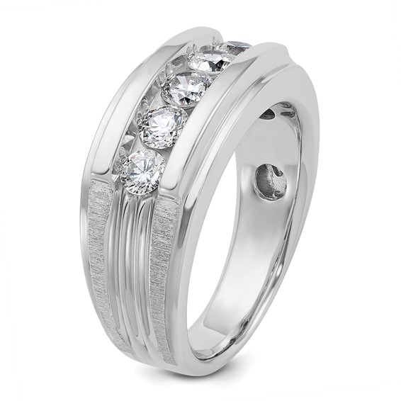 IBGoodman 14k White Gold Men's Polished Brushed and Grooved 5-Stone 1 Carat AA Quality Diamond Ring