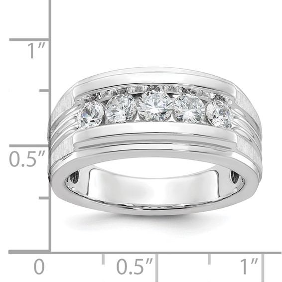 IBGoodman 14k White Gold Men's Polished Brushed and Grooved 5-Stone 1 Carat AA Quality Diamond Ring