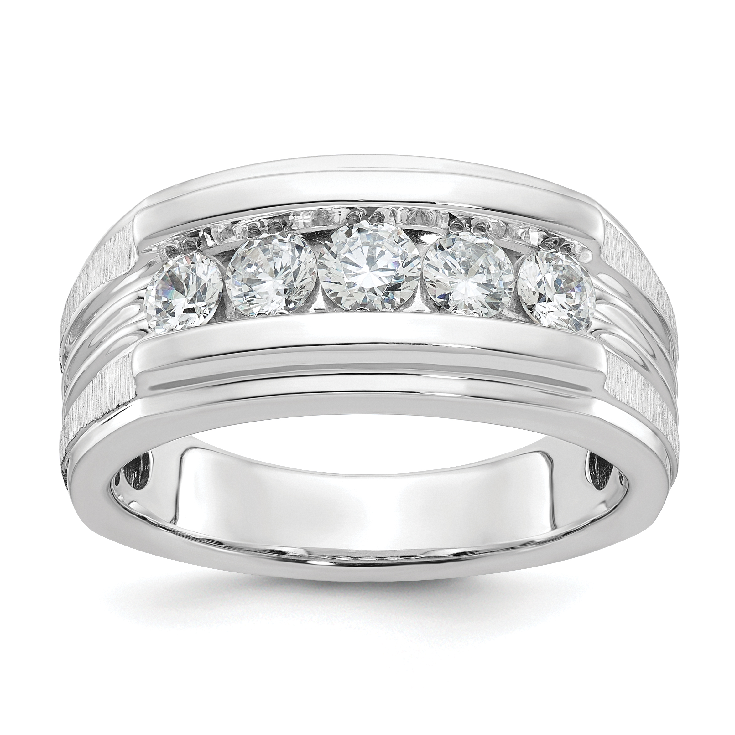 IBGoodman 14k White Gold Men's Polished Brushed and Grooved 5-Stone 1 Carat AA Quality Diamond Ring (B64134-4WAA)