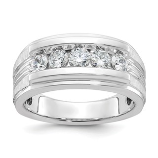 IBGoodman 14k White Gold Men's Polished Brushed and Grooved 5-Stone 1 Carat AA Quality Diamond Ring