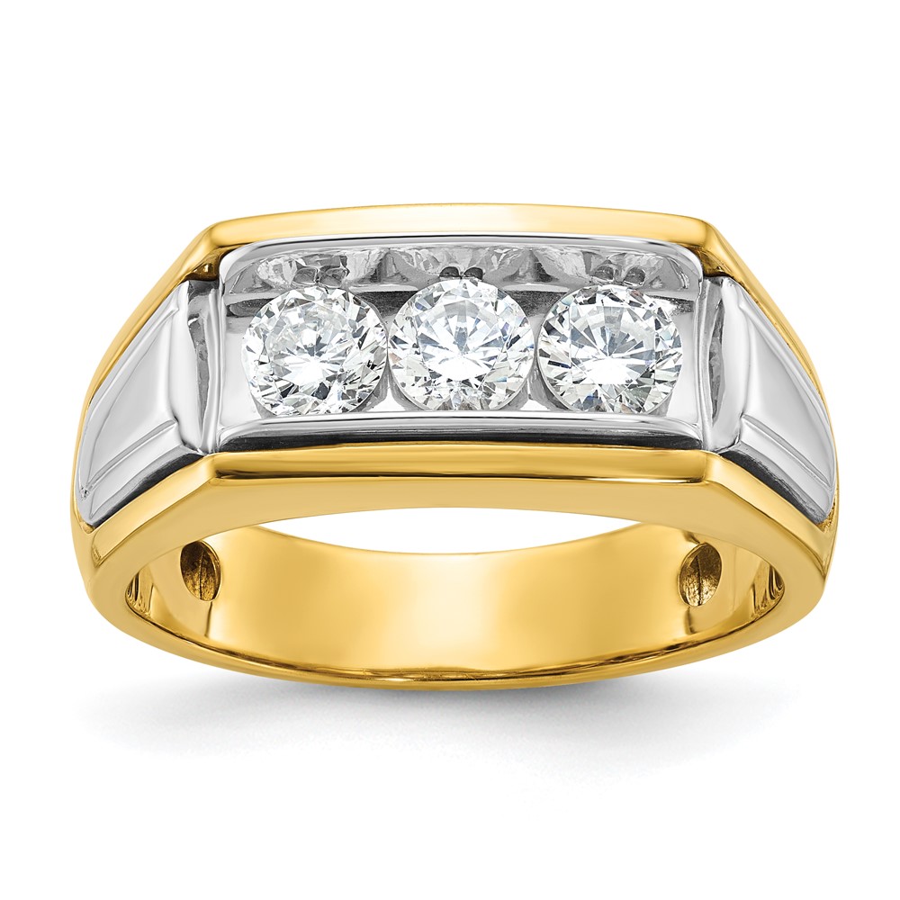 IBGoodman 14K Two-tone 1 Carat Lab Grown Diamond VS SI+ G+ Complete Three Stone Polished and Grooved Men's Ring