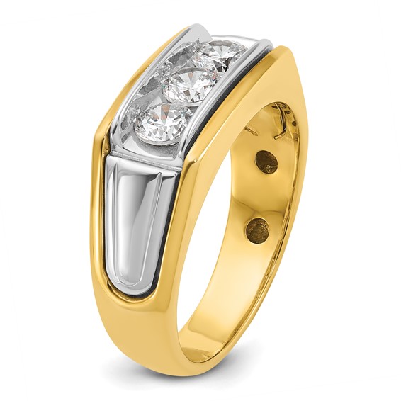 IBGoodman 14k Two-tone Men's Polished and Grooved 3-Stone 1 Carat AA Quality Diamond Ring
