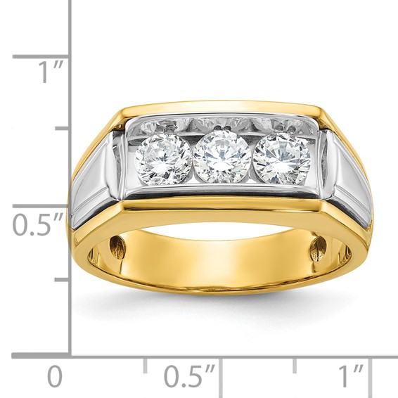 IBGoodman 14k Two-tone Men's Polished and Grooved 3-Stone 1 Carat AA Quality Diamond Ring