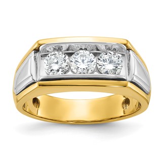 IBGoodman 14k Two-tone Men's Polished and Grooved 3-Stone 1 Carat AA Quality Diamond Ring