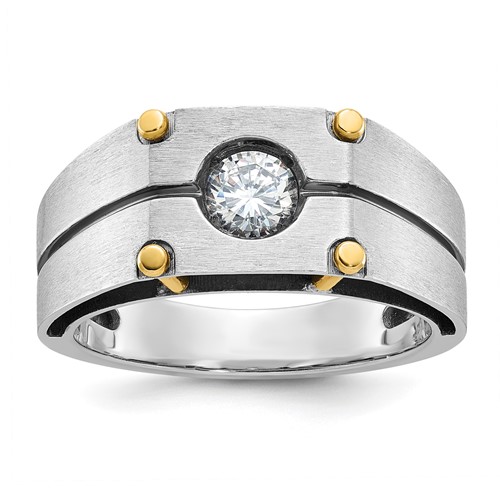 IBGoodman 14K Two-tone Ring with Black Rhodium 0.50 Carat Lab Grown Diamond VS SI+ G+ Complete Polished and Satin Men's