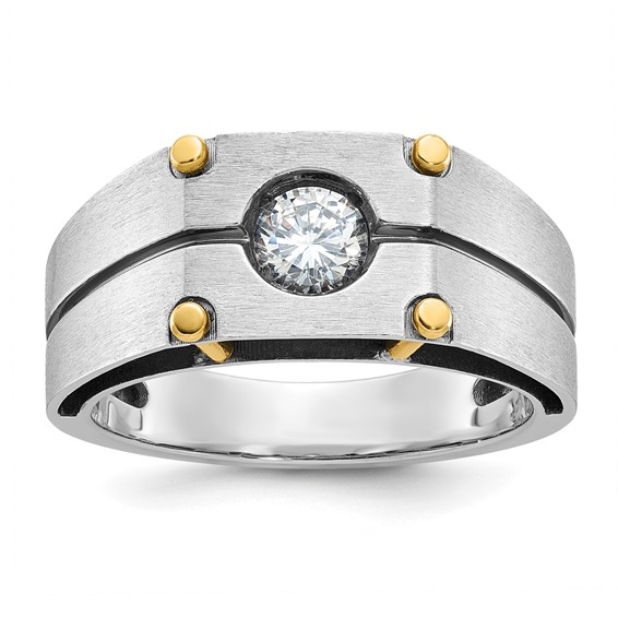 IBGoodman 14k Two-tone with Black Rhodium 1/2 carat Lab Grown Diamond VS/SI+ G+ Complete Polished and Satin Men's Ring