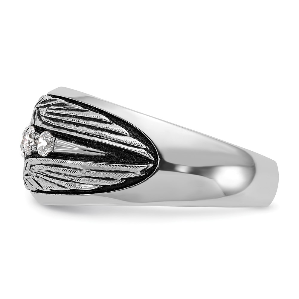 IBGoodman 14k White Gold with Black Rhodium Men's Polished and Textured 5-Stone 1/2 Carat AA Quality Diamond Ring (B64158-4WAA)