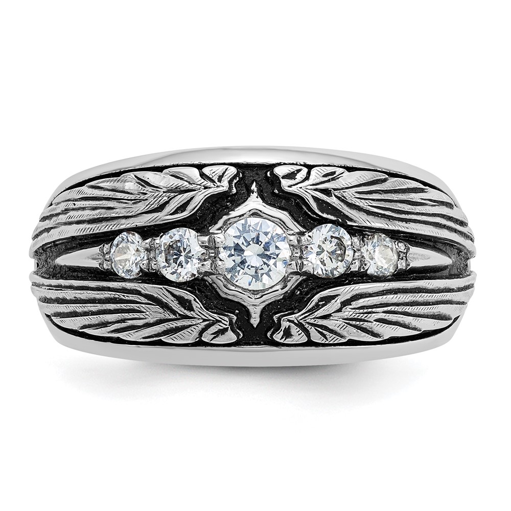 IBGoodman 14k White Gold with Black Rhodium Men's Polished and Textured 5-Stone 1/2 Carat AA Quality Diamond Ring (B64158-4WAA)