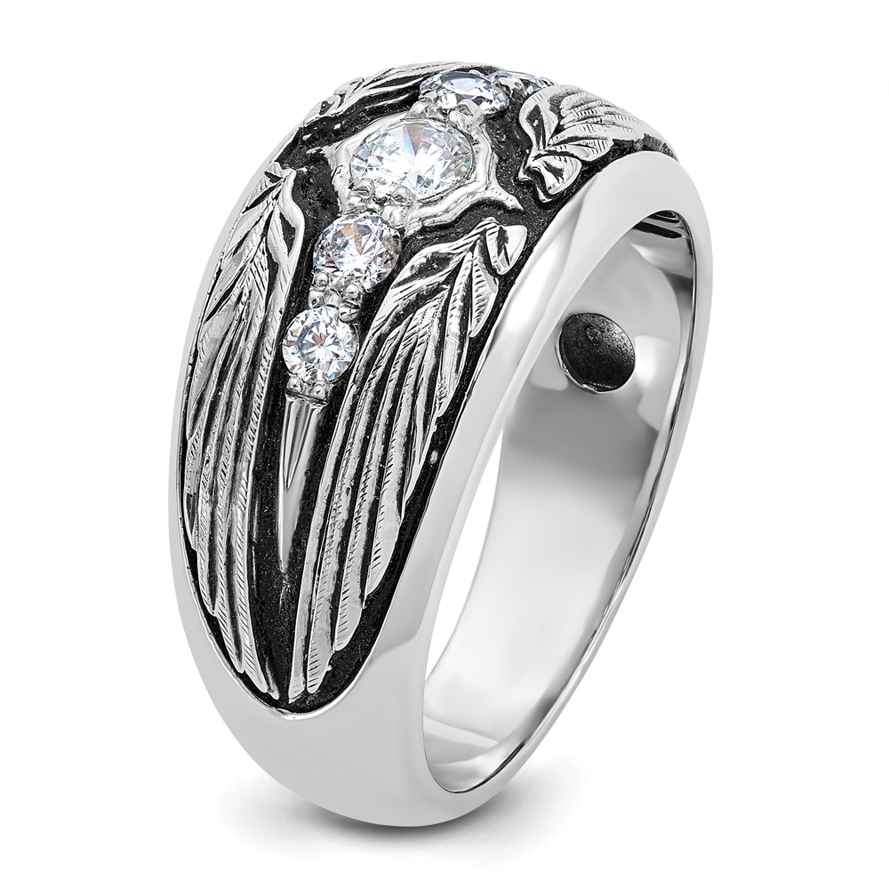 IBGoodman 14k White Gold with Black Rhodium Men's Polished and Textured 5-Stone 1/2 Carat AA Quality Diamond Ring (B64158-4WAA)