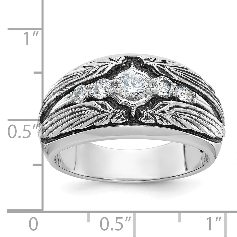 IBGoodman 14k White Gold with Black Rhodium Men's Polished and Textured 5-Stone 1/2 Carat AA Quality Diamond Ring (B64158-4WAA)