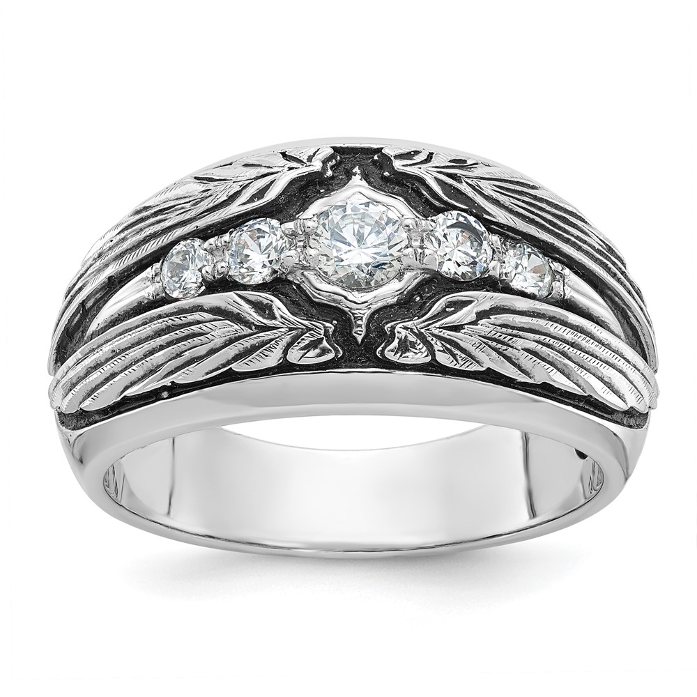 IBGoodman 14k White Gold with Black Rhodium Men's Polished and Textured 5-Stone 1/2 Carat AA Quality Diamond Ring (B64158-4WAA)