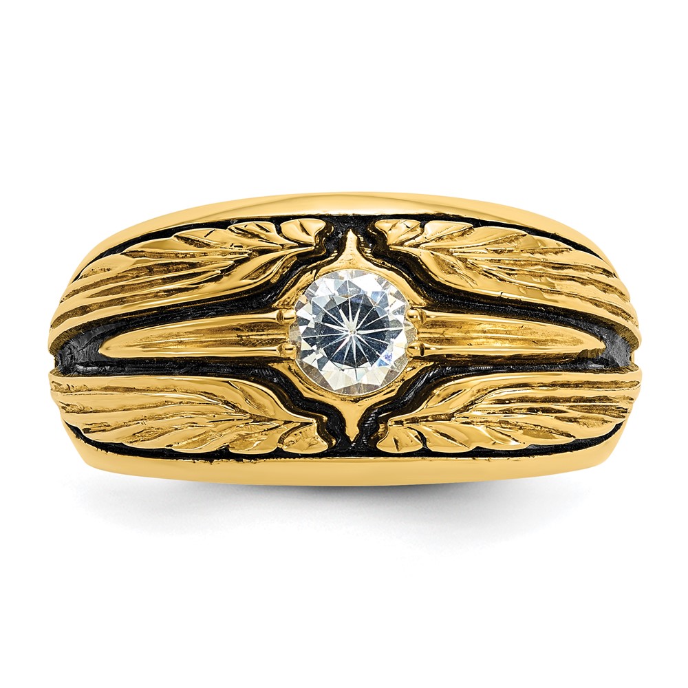 IBGoodman 14k with Black Rhodium Men's Polished and Textured Solitaire 1/2 Carat AA Quality Diamond Ring (B64159-4YAA)