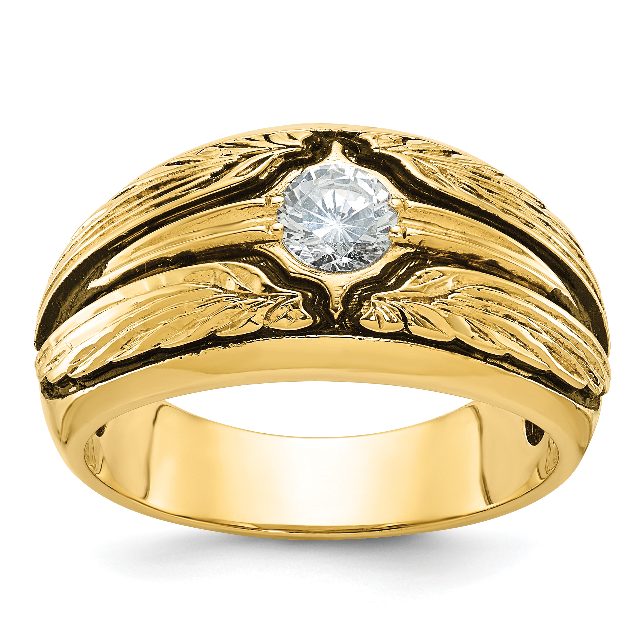 IBGoodman 14k with Black Rhodium Men's Polished and Textured Solitaire 1/2 Carat AA Quality Diamond Ring (B64159-4YAA)