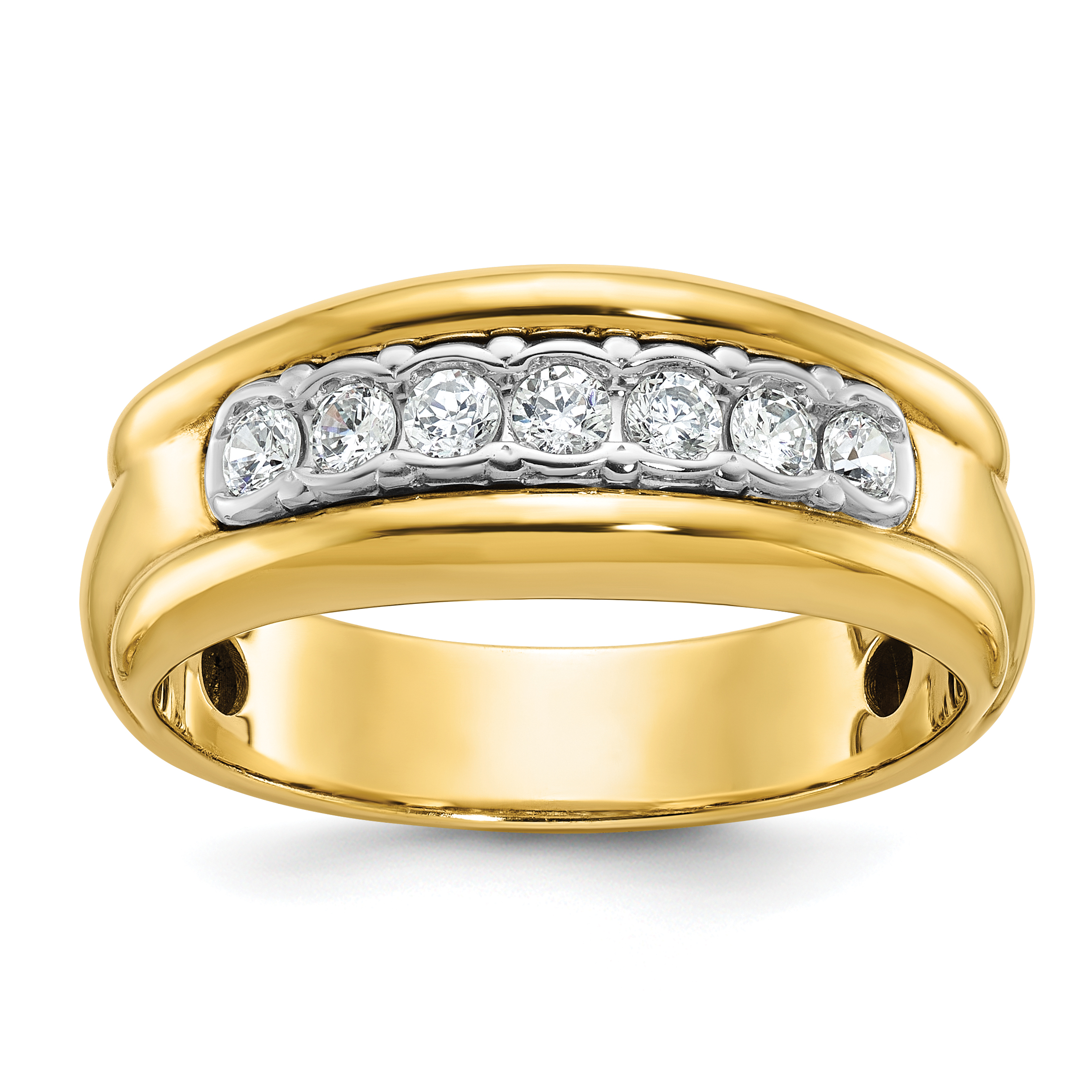 IBGoodman 14k Two-tone Men's Polished and Grooved Bezel Set 7-Stone 1/2 Carat AA Quality Diamond Ring (B64161-4YAA)