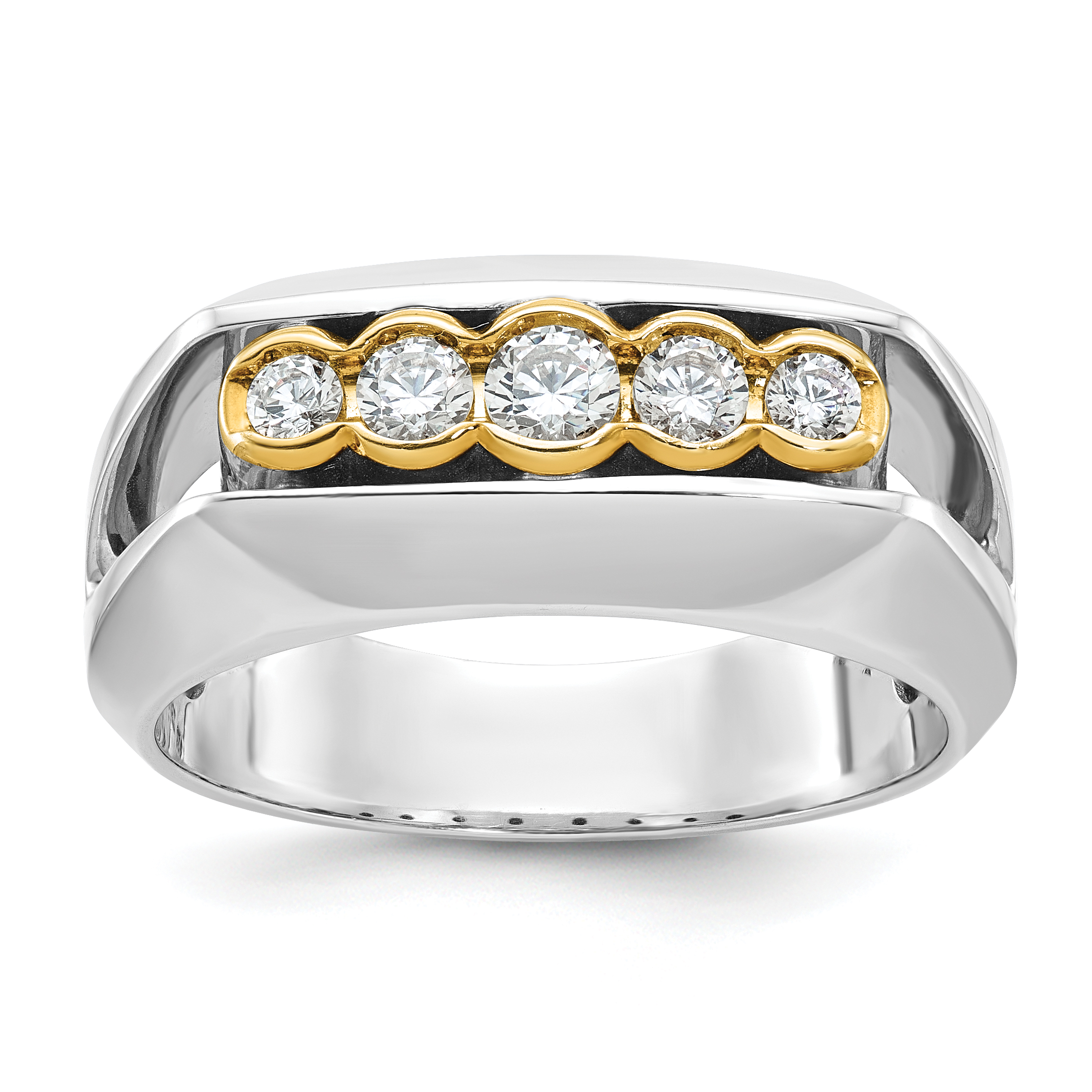IBGoodman 14k Two-tone Men's Polished Graduated 5-Stone 1/2 Carat AA Quality Diamond Ring (B64166-4WYAA)