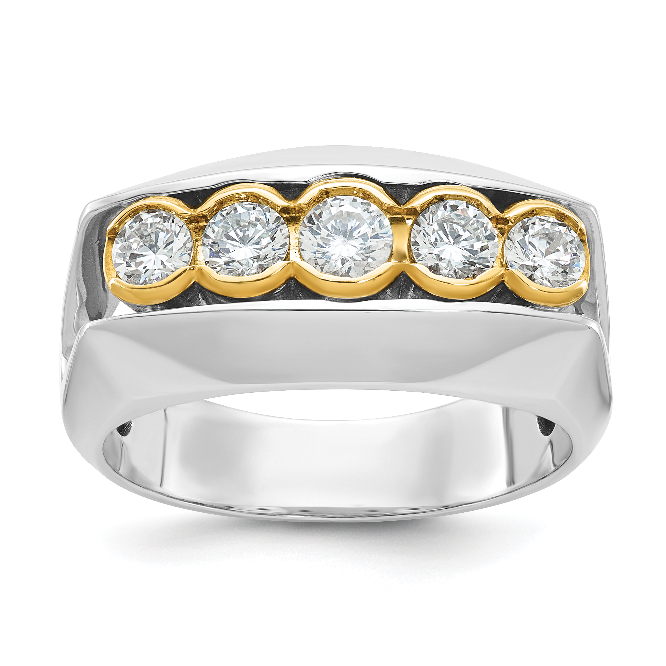 IBGoodman 14k Two-tone Men's Polished Graduated 5-Stone 1 Carat AA Quality Diamond Ring (B64167-4WYAA)