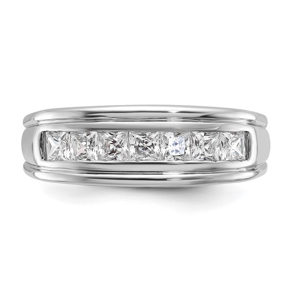 IBGoodman 14k White Gold Men's Polished and Grooved 7-Stone Square 1 Carat AA Quality Diamond Ring