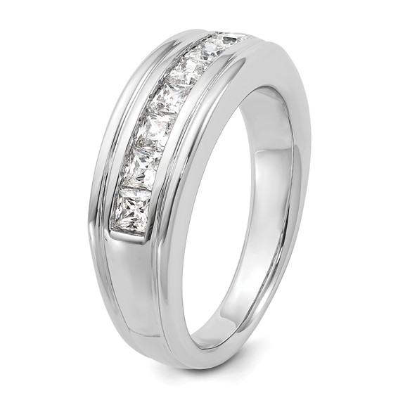 IBGoodman 14k White Gold Men's Polished and Grooved 7-Stone Square 1 Carat AA Quality Diamond Ring