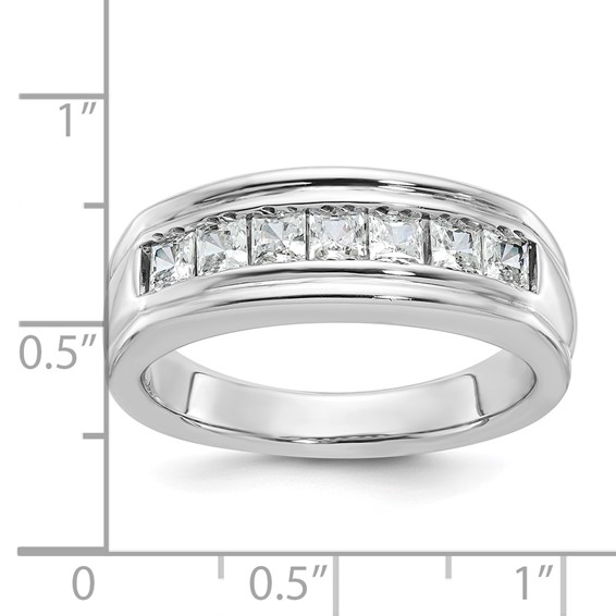 IBGoodman 14k White Gold Men's Polished and Grooved 7-Stone Square 1 Carat AA Quality Diamond Ring